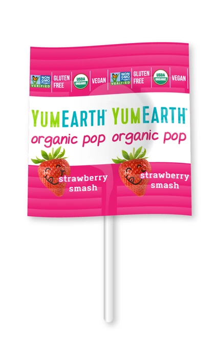 YumEarth Strawberry Smash individually wrapped organic lollipop